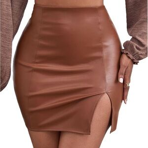Brown Faux Leather Mini Skirt